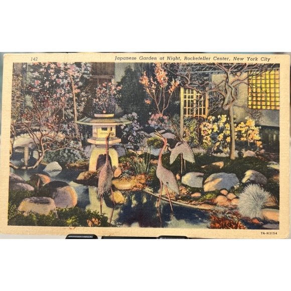 Postcard Japanese Garden At Night Rockefeller Center New York City NY Vintage - Picture 1 of 6